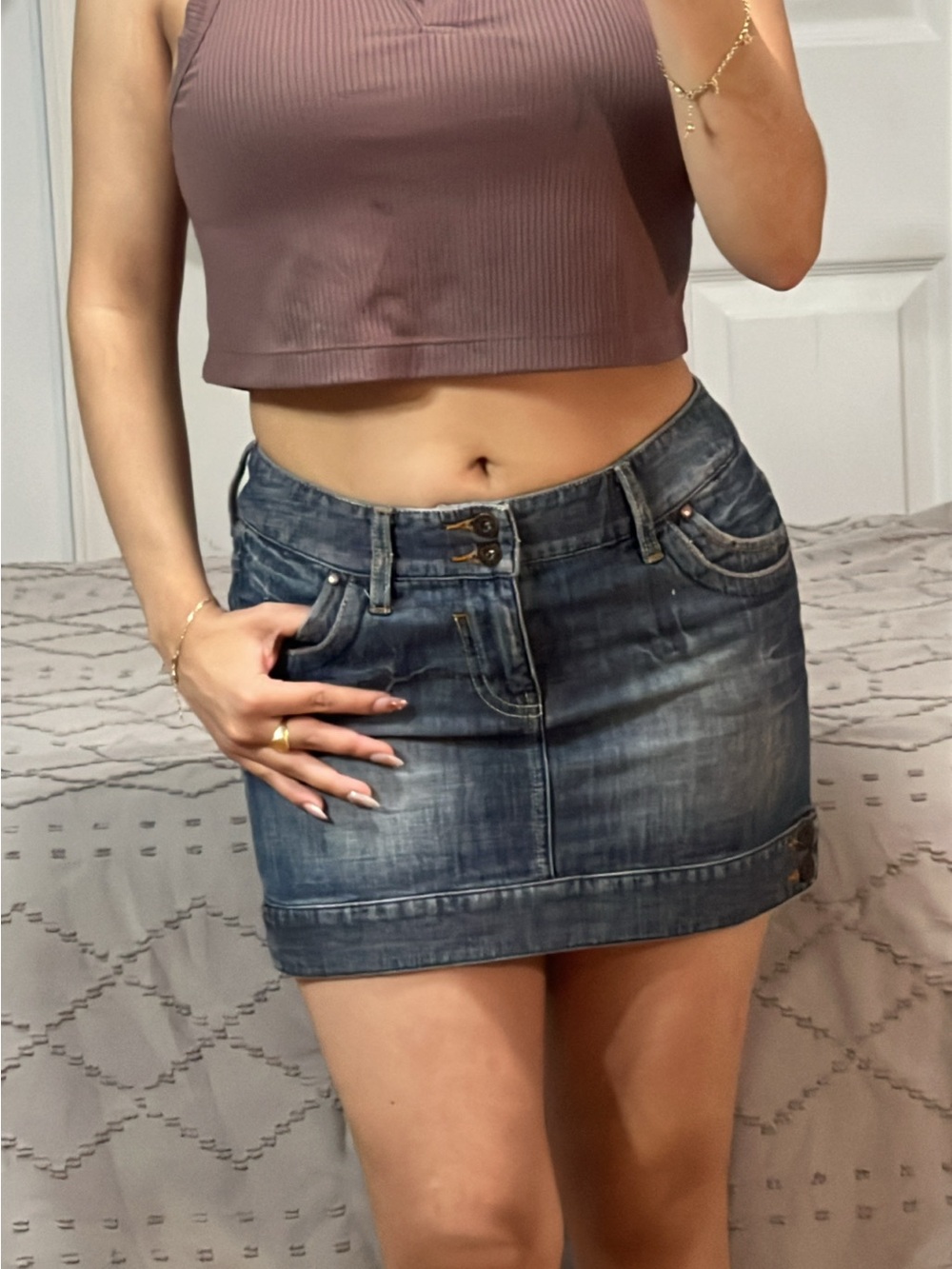 Armani Exchange Washed Blue Denim Mini Skirt